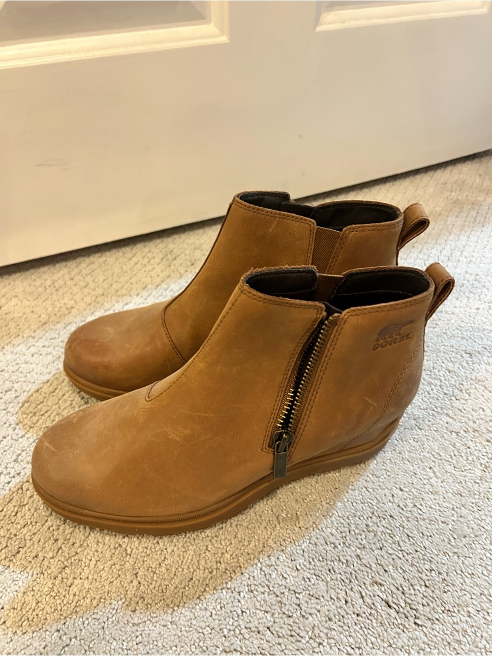 Sorel Chestnut Brown Leather Side-Zip Ankle Booties 8